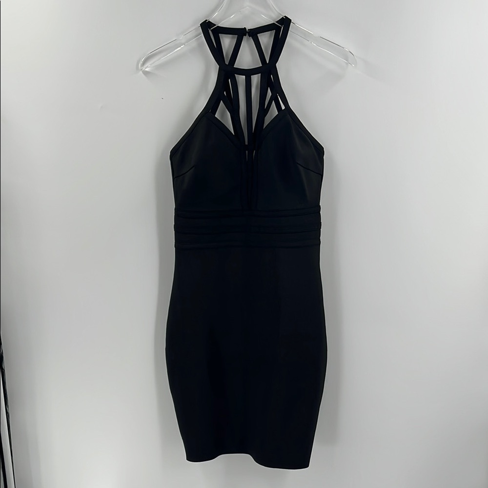 WOW Couture Black Halter Dress Bandage Bodycon Mini Cage Sexy Cocktail Date M